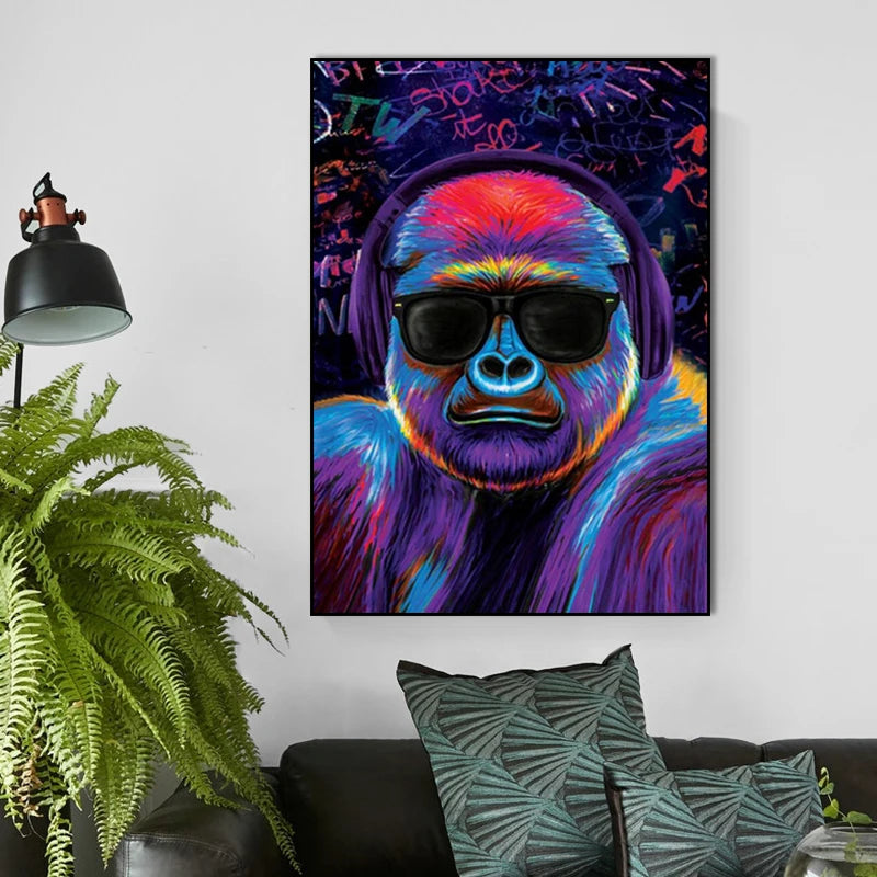 Street Pop Art Fun Monkeys Wearing Headphones Posters