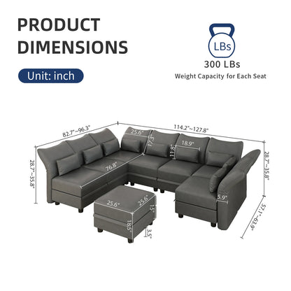 U Shaped Leather Sectional Couch with Storage for Living Room