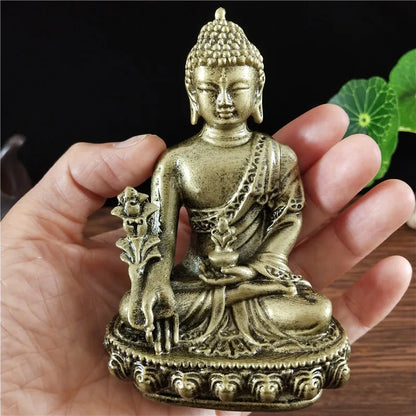 Bronze Color Medicine Buddha Statue With Necklace Ornament