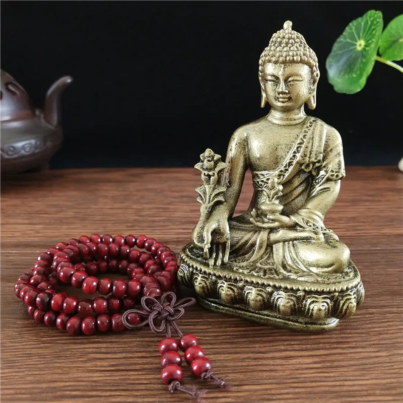 Bronze Color Medicine Buddha Statue With Necklace Ornament