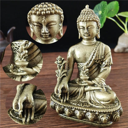 Bronze Color Medicine Buddha Statue With Necklace Ornament