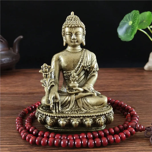 Bronze Color Medicine Buddha Statue With Necklace Ornament