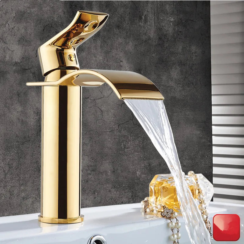 Gold and White Waterfall Brass Bathroom Faucet