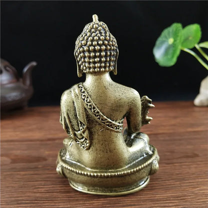 Bronze Color Medicine Buddha Statue With Necklace Ornament