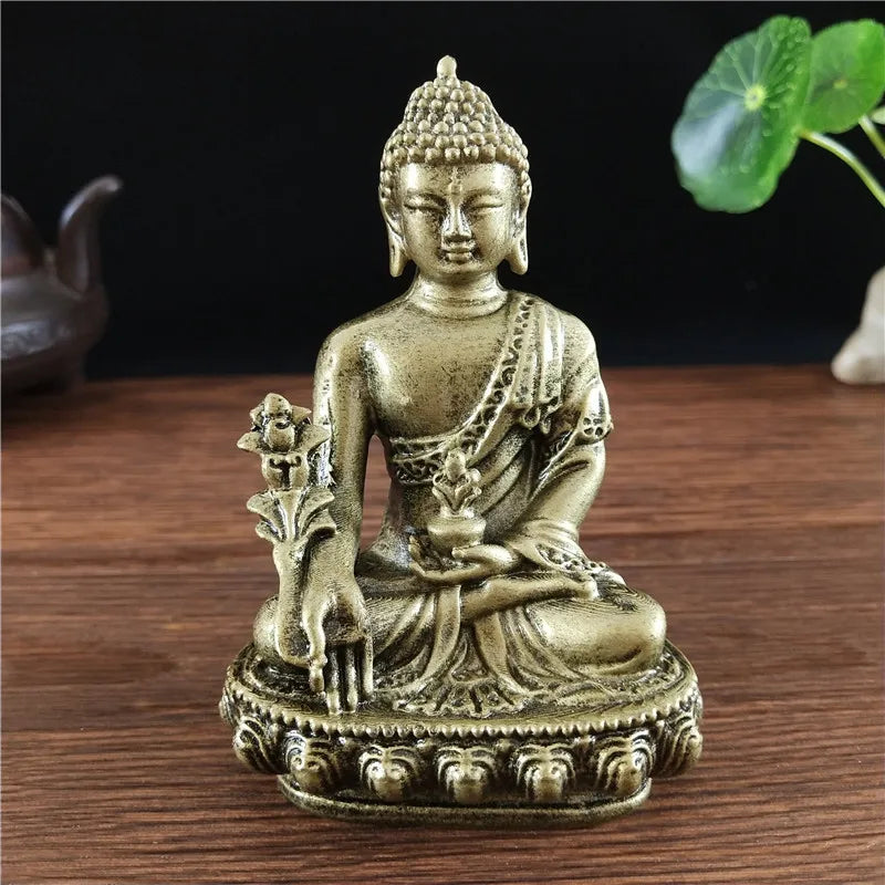 Bronze Color Medicine Buddha Statue With Necklace Ornament