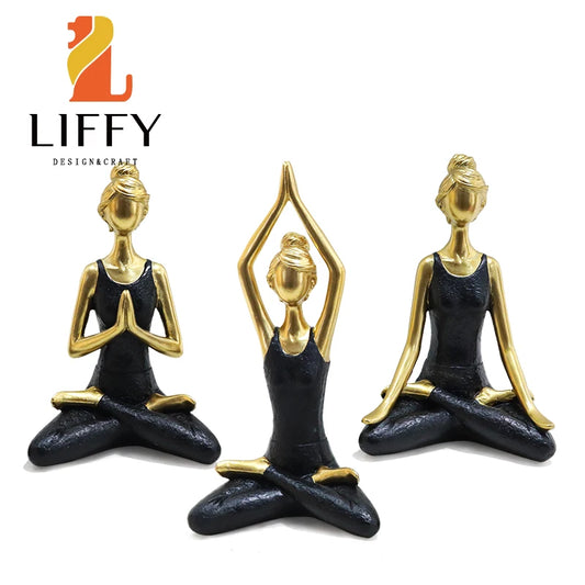3 Pcs Resin Meditation Lady Yoga Pose Figurine