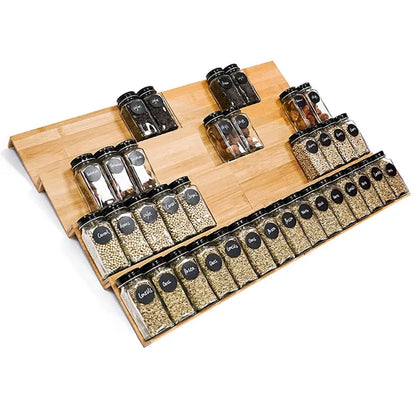 8 pc Bamboo Spice Rack Tray Jars Spice Drawer Organizer