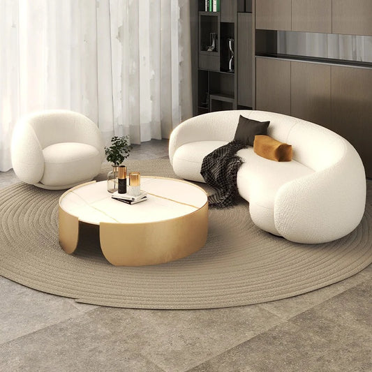 XXL Luxury White Living Room Velvet Sofa: Curved, Ergonomic, Minimalist Design