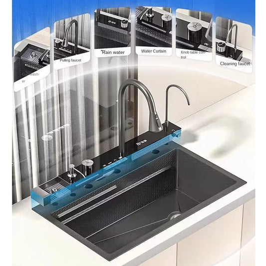 304 Stainless Steel Waterfall Kitchen Sink  Dispenser Cup Washer