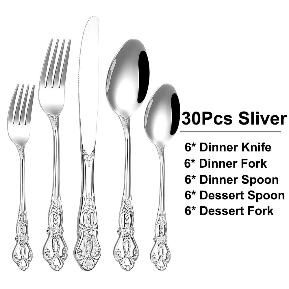 Silver Luxury Tableware Set - Knife, Fork & Spoon