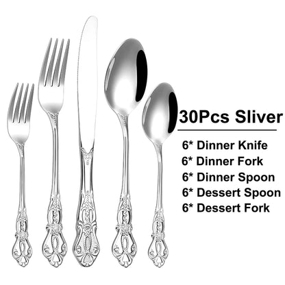 Silver Luxury Tableware Set - Knife, Fork & Spoon