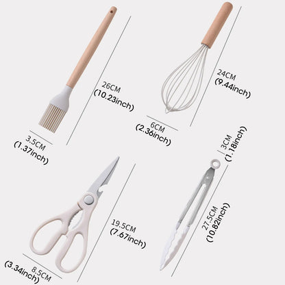 19-Piece Silicone Kitchenware Set with Wooden Handles