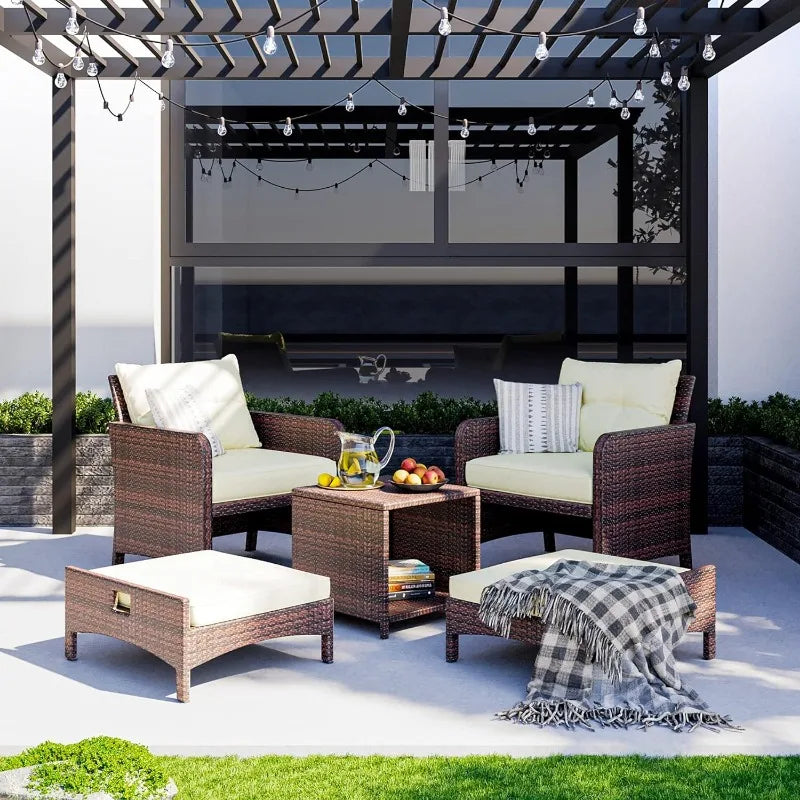 Outdoor 5 Pieces Wicker Patio Furniture Set  Patio Chairs