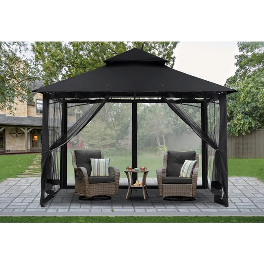 Outdoor Garden Pavilion,Terrace with Double-layer Outdoor Umbrella