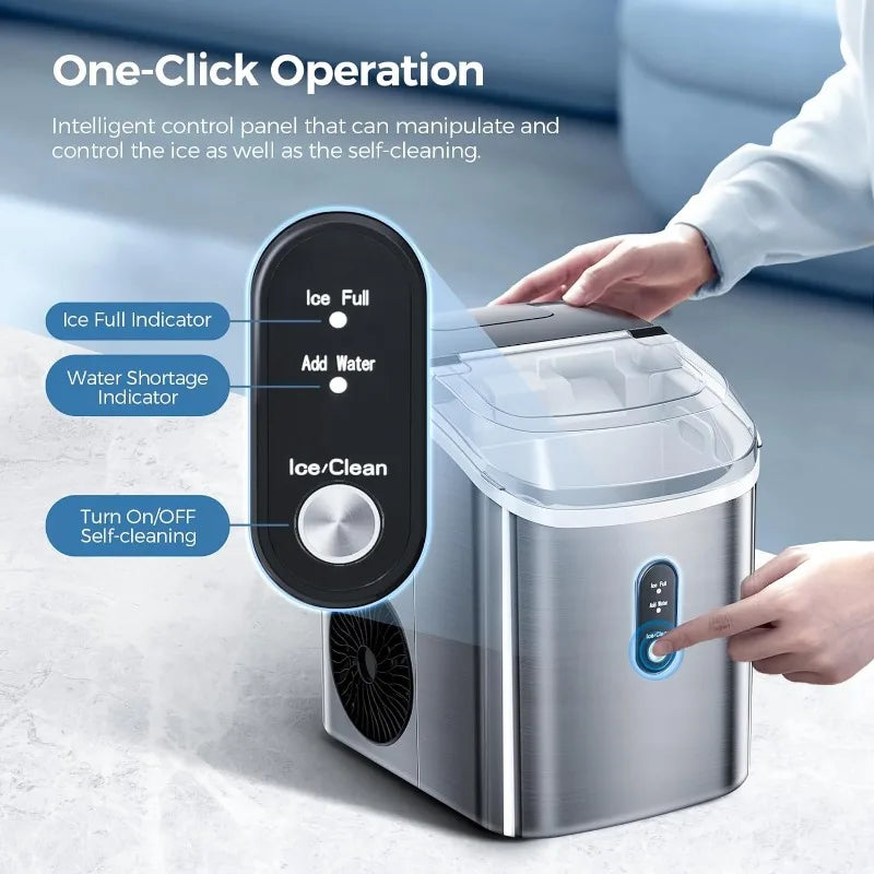 Portable Pebble Ice Maker Machine, 35lbs/Day Chewable Ice