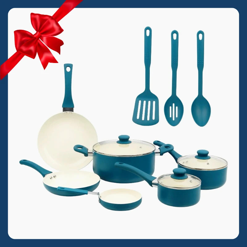 12-Piece Ceramic Aluminum Non-Stick Cookware Set – Perfect Kitchen Gift!