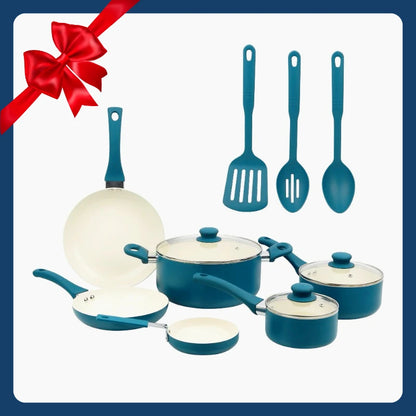 12-Piece Ceramic Aluminum Non-Stick Cookware Set – Perfect Kitchen Gift!