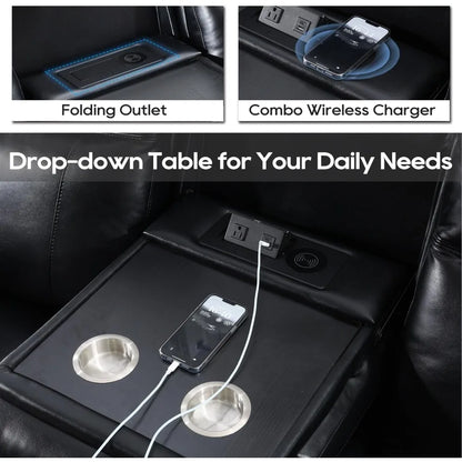 Power Reclining Sofa Couch with Wireless Charger