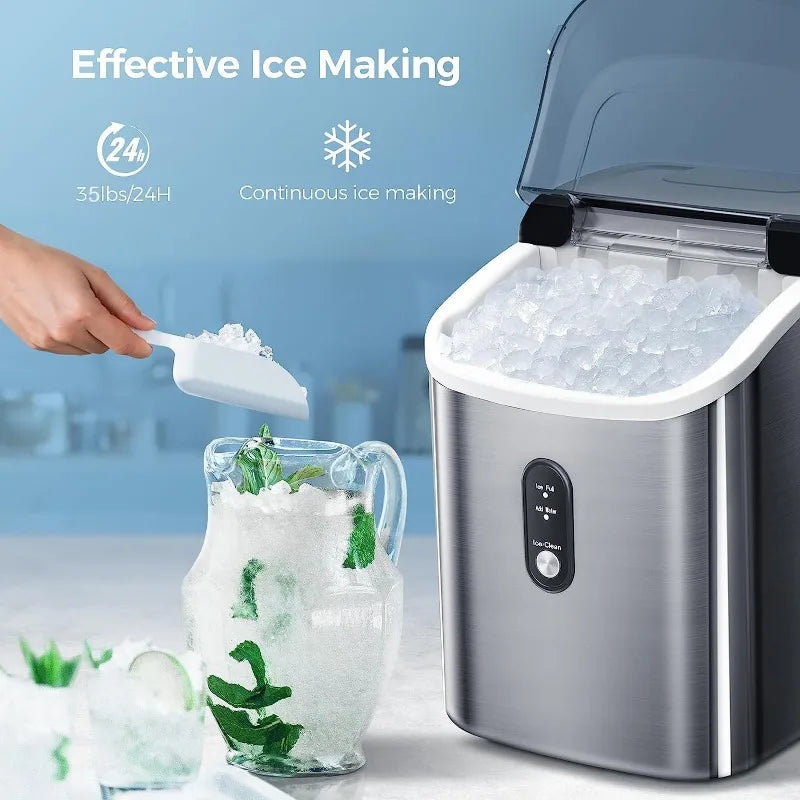 Portable Pebble Ice Maker Machine, 35lbs/Day Chewable Ice