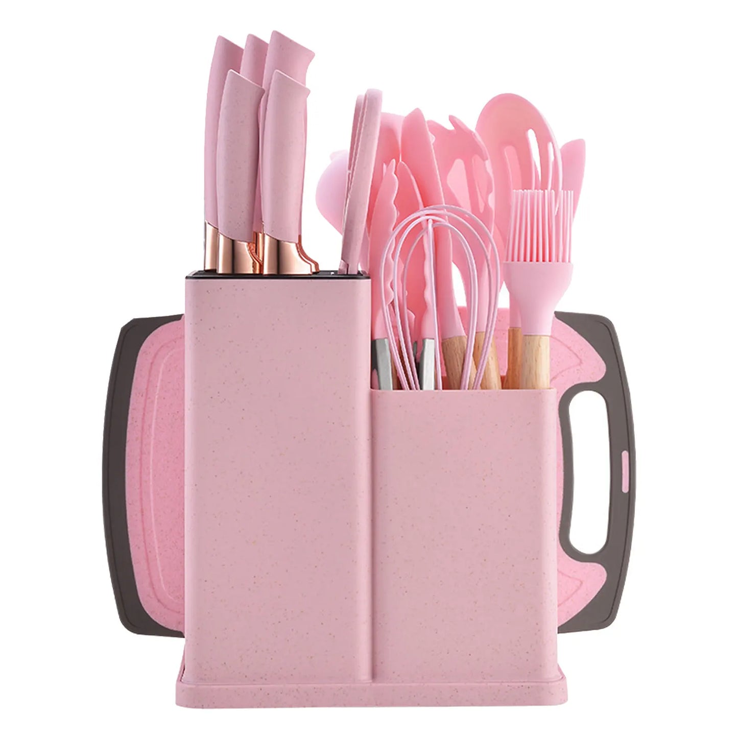 19-Piece Silicone Kitchenware Set with Wooden Handles