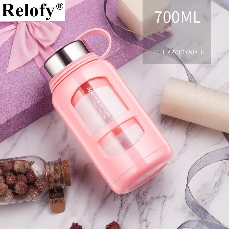 700/1000ml Large Capacity Portable Glass Water Bottle