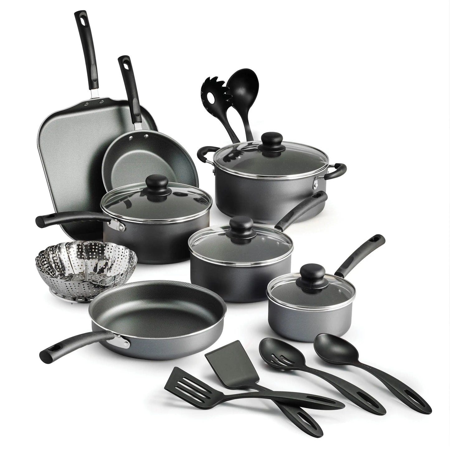 18 Piece Non-stick Cookware Set, Steel Gray