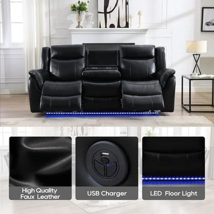 Power Reclining Sofa Couch with Wireless Charger