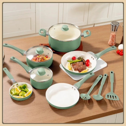 12-Piece Ceramic Aluminum Non-Stick Cookware Set – Perfect Kitchen Gift!