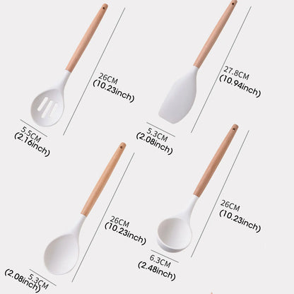 19-Piece Silicone Kitchenware Set with Wooden Handles