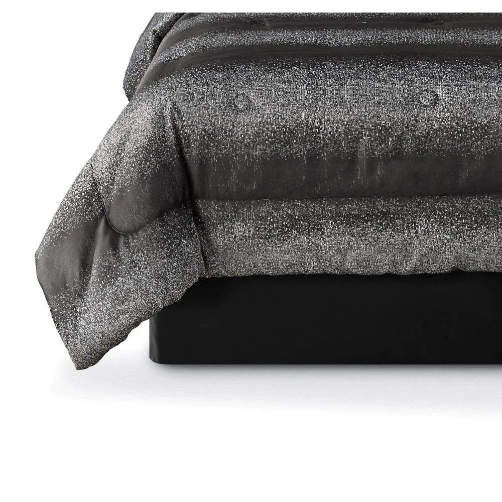 7-Piece Metallic Stripe Jacquard Comforter, Black and Silver, Full/Queen - DJW Trend Furniture-Home Goods