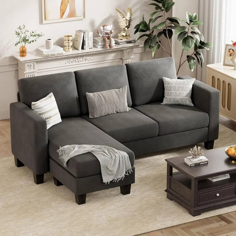 3 Seat L-Shaped Convertible Sectional Sofa, with Linen Fabric