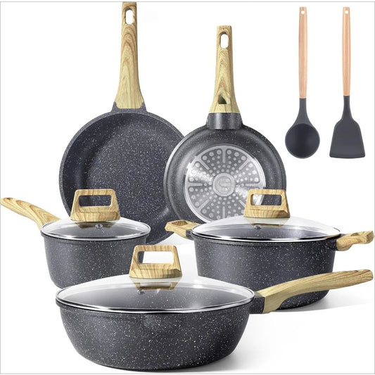 "10-Piece Granite Non-Stick Cookware Set with Utensils"