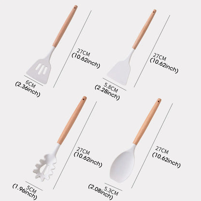 19-Piece Silicone Kitchenware Set with Wooden Handles