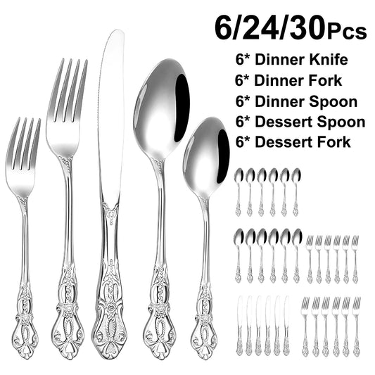 Silver Luxury Tableware Set - Knife, Fork & Spoon