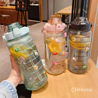 Kawaii Water Bottle 2 Liters Sport Motivational Water Bottle