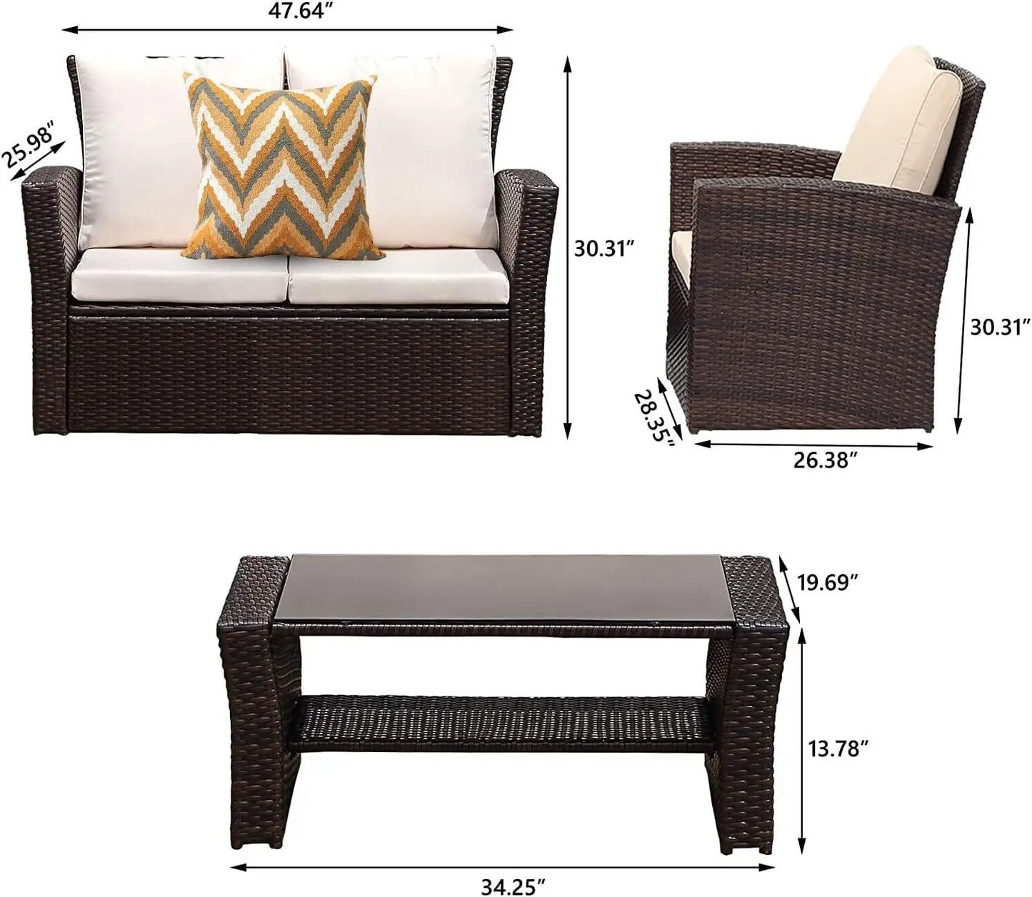 Patio Furniture Set All-Weather Conversation Set Sectional Sofa Chair