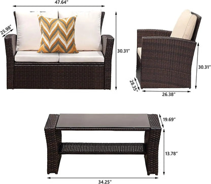 Patio Furniture Set All-Weather Conversation Set Sectional Sofa Chair