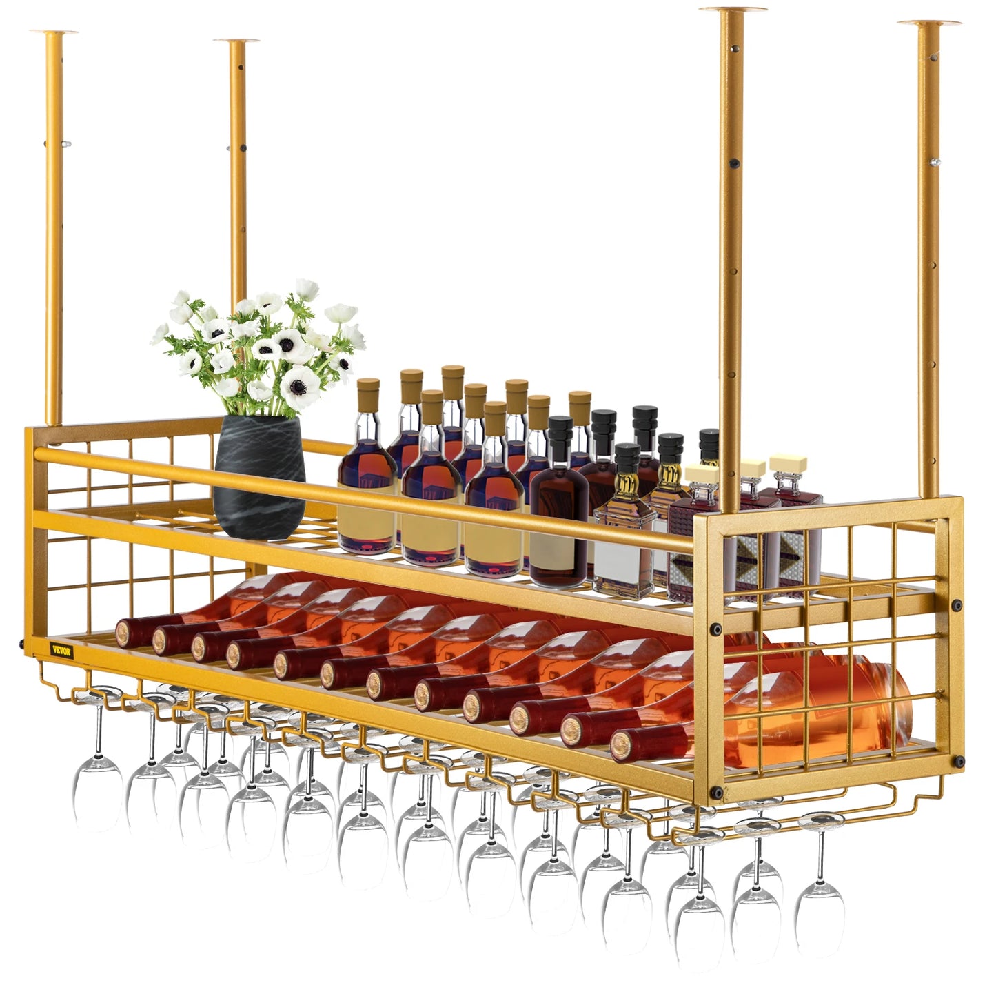 Metal Wine Upside Down Ceiling Hanging Glass Rack