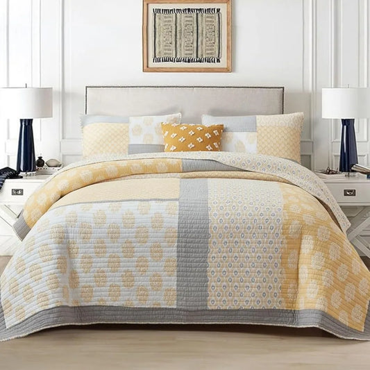 Real-Patchwork Quilted Bedspread Bed Sheets Set 3-Pieces