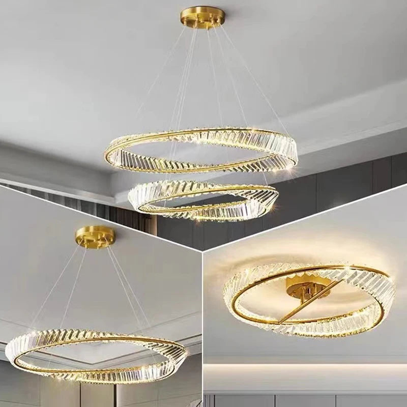 Modern Luxury Crystal LED Ceiling Bedroom Ring Light Fixtures