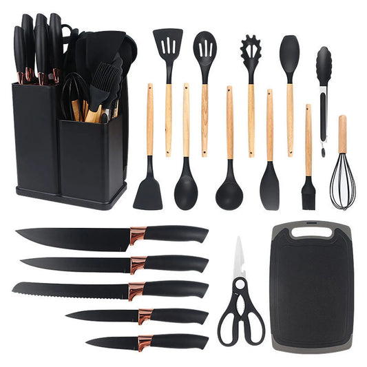 19-Piece Silicone Kitchenware Set with Wooden Handles