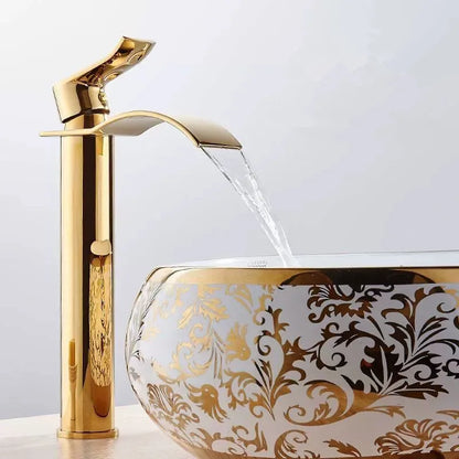 Gold and White Waterfall Brass Bathroom Faucet