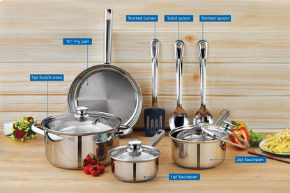 10-Piece Nonstick Stainless Steel Cookware Set for Durability