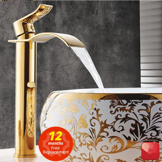 Gold and White Waterfall Brass Bathroom Faucet