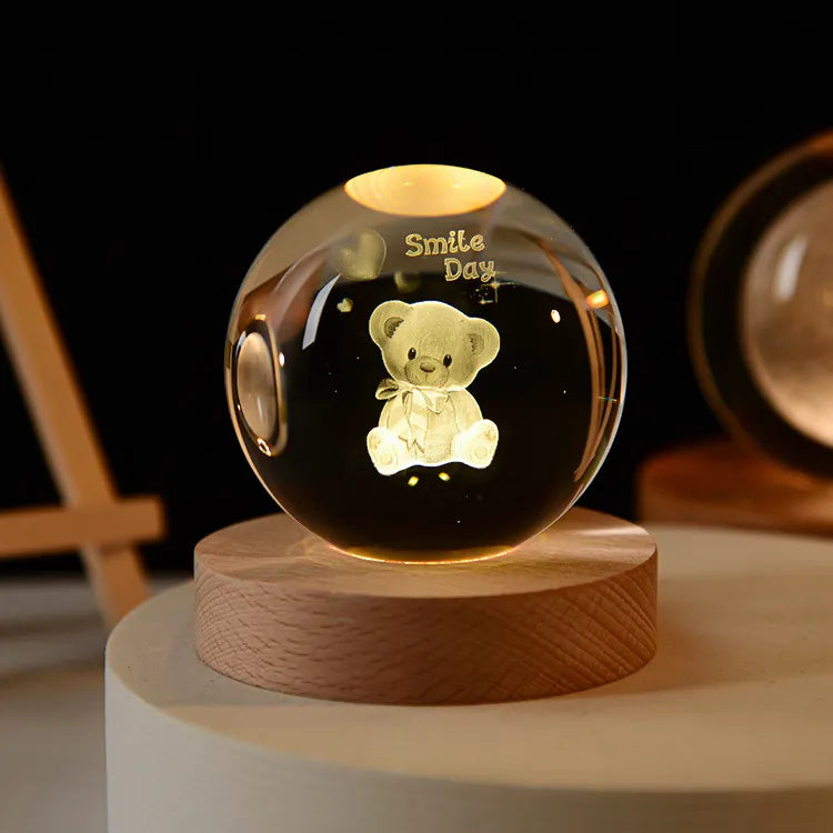 6cm 3D Crystal ball Crystal Planet Night Light Laser