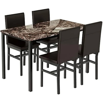 Marble Elegance 5-Piece Dining Kitchen Table Ensemble