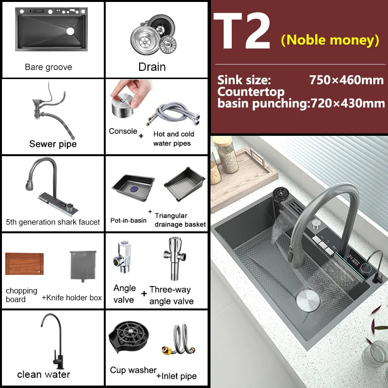 Waterfall Elegance Digital Kitchen Sink