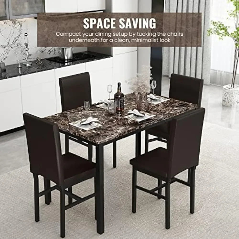 Marble Elegance 5-Piece Dining Kitchen Table Ensemble