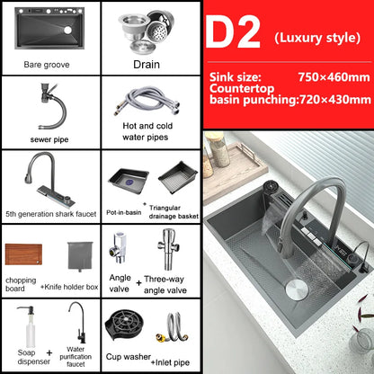 Waterfall Elegance Digital Kitchen Sink