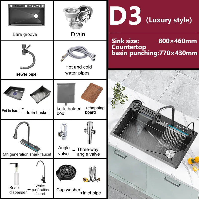 Waterfall Elegance Digital Kitchen Sink